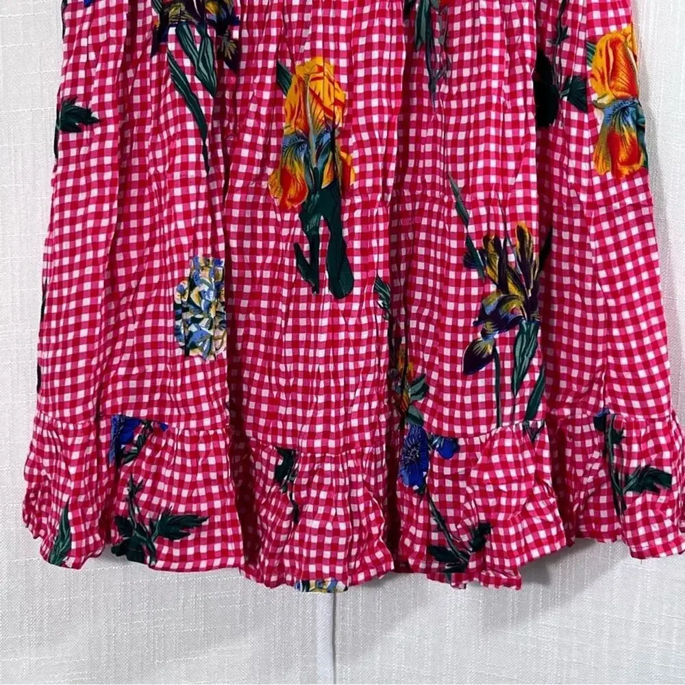 Jenn & Jo NWT Gingham Floral Iris Boho Cottagecore Ruffle Mini Skirt Size S